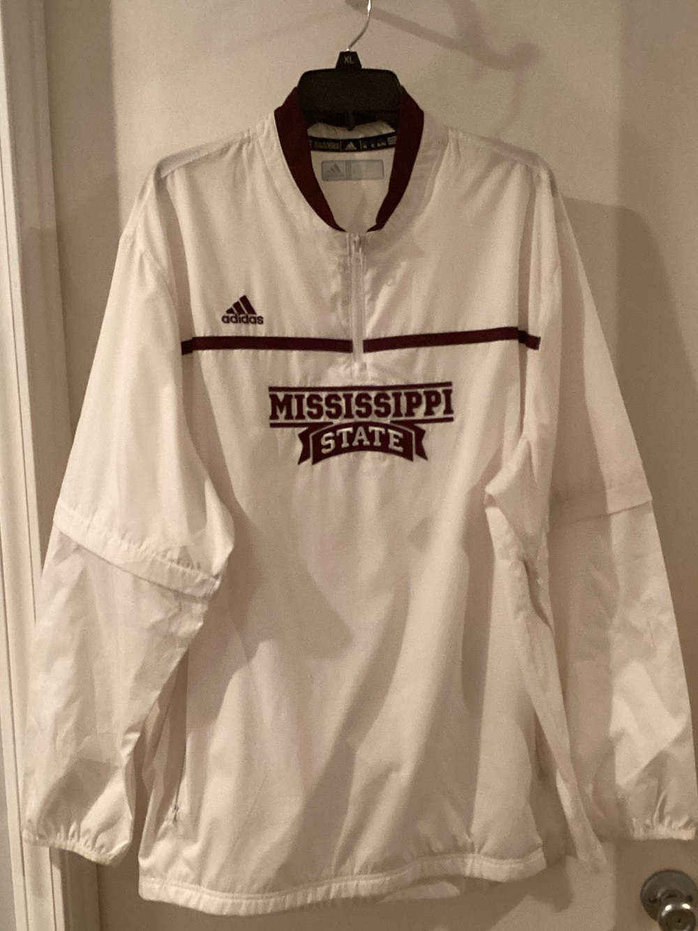 adidas White and Maroon Mississippi State Quarter-Zip Pullover